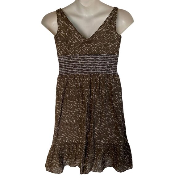 Something Girl Women's Mini Dress Brown w/ White Polka Dots Med Made in USA - Picture 2 of 4